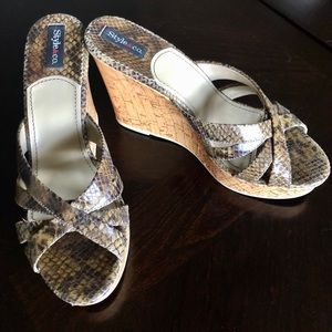 Snake skin print wedges size 8.